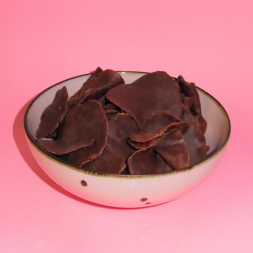 Bowl of chocolate-covered potato chips